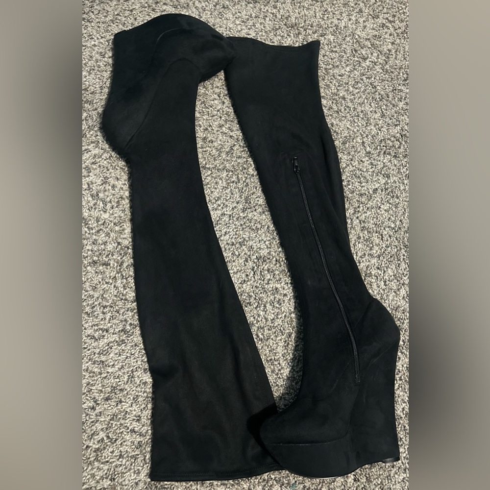 BEBE Suede over the knee 3/4 zip boots high heel wedge